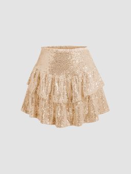 Cider - Sequin High Rise Layered Mini Skirt