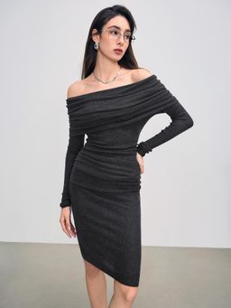 Cider - Knitted Off-Shoulder Ruched Midi Dress