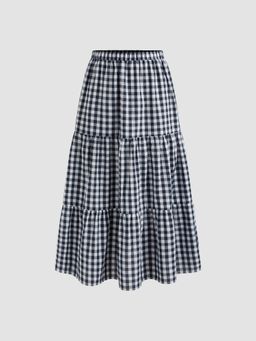 Cider - Woven High Rise Gingham Tiered Midi Skirt