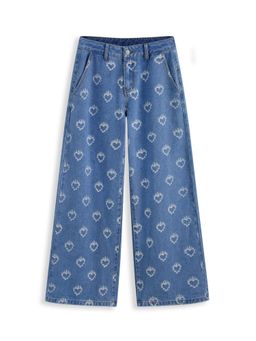 Cider - Denim Low Rise Fire Heart Graphic Pocket Wide Leg Jeans