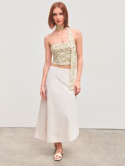 Cider - Mesh Floral Crop Tube Top with Floral Scarf
