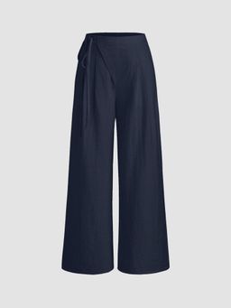 Cider - Linen-Blend Mid Rise Solid Knotted Pocket Wide Leg Trousers