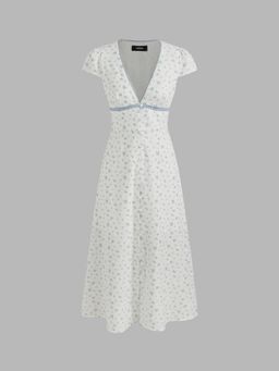 Cider - V-Neck Floral Button Midi Dress