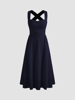 Cider - Sweetheart Neck Solid Criss Cross Ruffle Midi Dress
