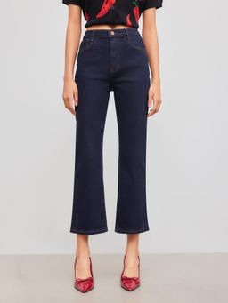 Cider - High Stretch Denim High Rise Solid Cropped Straight Leg Jeans
