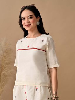 MYSHKA - Off White Short Sleeves Top