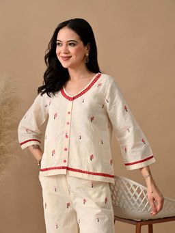 MYSHKA - Red Embroidered Laced Shirt