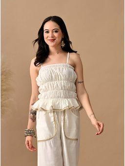 MYSHKA - White Laced Shoulder Strap Top