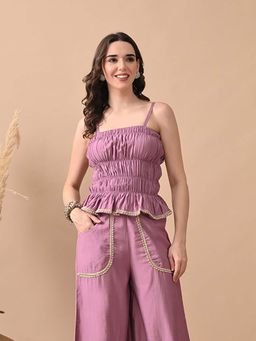 MYSHKA - Lavender Laced Shoulder Strap Top
