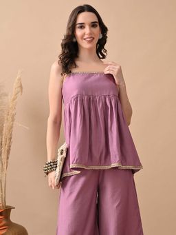 MYSHKA - Lavender Laced Peplum Longline Top