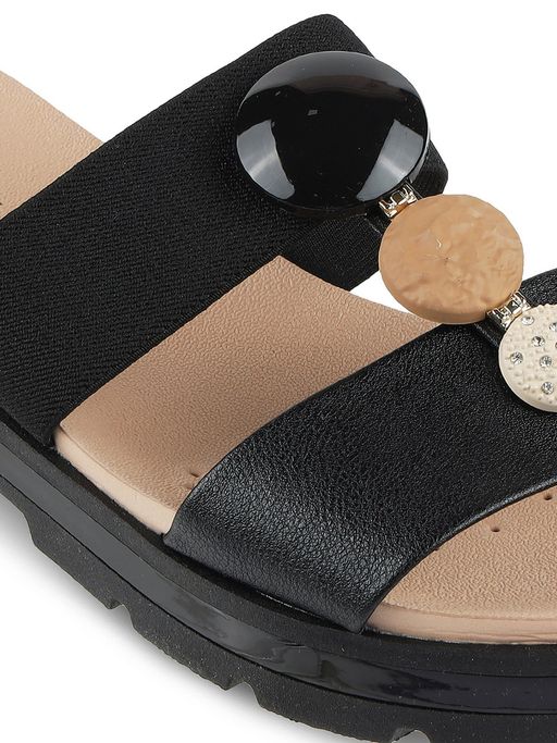 Buy MODARE Black Flat Sandals Online