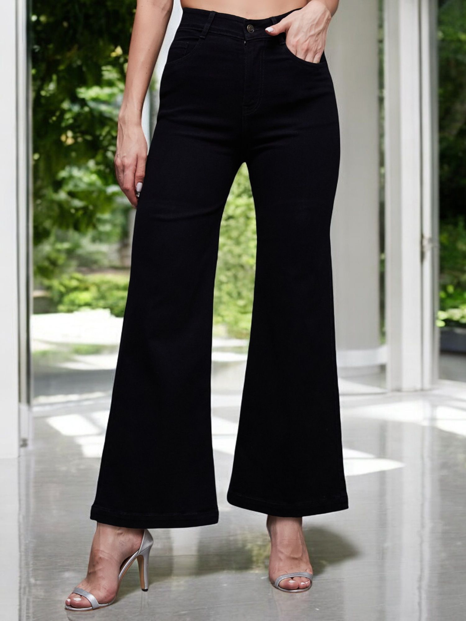 miss chase Womens Black Bootcut Leg High Rise Regular-Length Stretchable Denim Jeans-picture-10