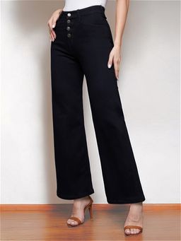 Miss Chase - Womens Black Straight Leg High Rise Regular Stretchable Denim Jeans