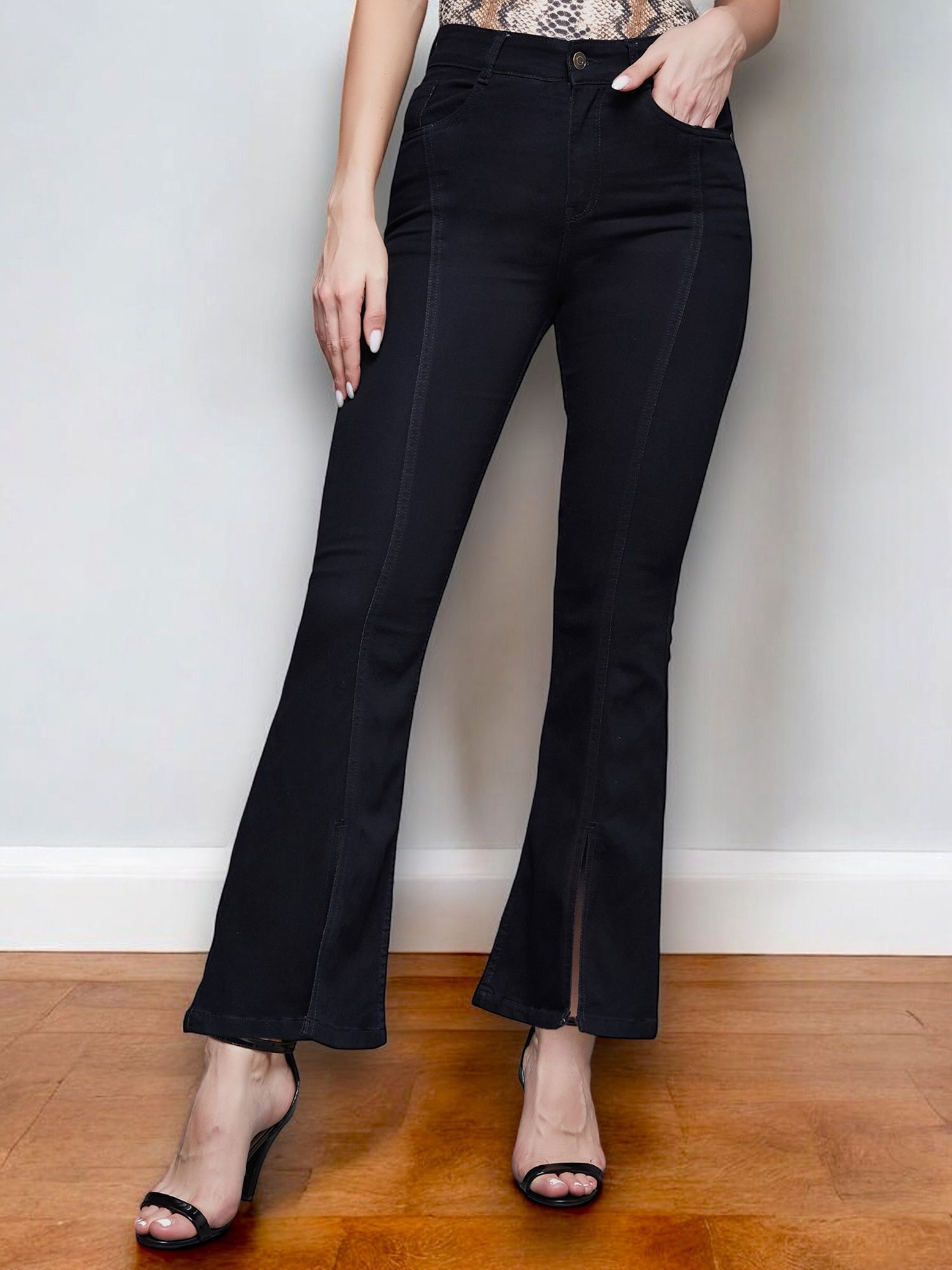 miss chase Womens Black Bootcut High Rise Regular-Length Stretchable Denim Jeans-picture-30