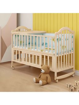 Polka Tots - Elegant Dino Wooden Rocking Cradle Baby Crib Cot with Mosquito Net (18-24 Months)