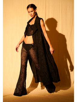 Nikita Mhaisalkar - Black Applique Jacket With Hand Embroidery