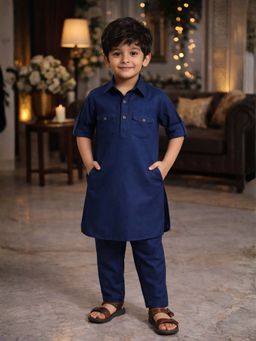 Superminis - Boys Cotton Pathani Full Sleeves Kurta Pyjama Set