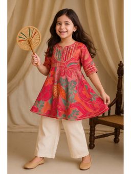 Tales & Stories - Girls Pink Ethnic Printed Kurta and Trousers Set
