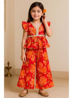 Tales & Stories - Girls Red Printed Co-Ord Set