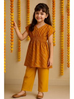 Tales & Stories - Girls Yellow Printed Kaftan and Pant Set