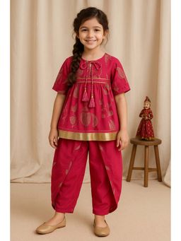 Tales & Stories - Girls Pink Printed Kurta Set