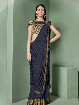 Odette - Blue Lycra Designer Saree with Unstitched Blouse