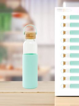 The Better Home - Pack of 10 Borosilicate Bottle with Sleeve and Bamboo Lid- Green (500ml)
