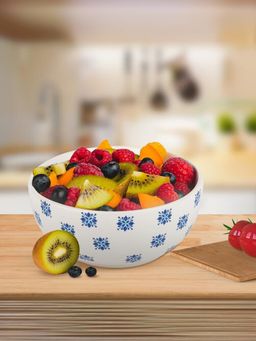 The Better Home - Ceramic Serving Bowl Hand Painted Blue Flower Pack of 2