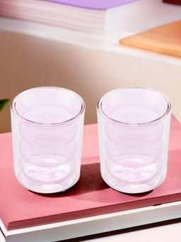 The Better Home - Curvy Colored Double Walled Glass 200ML Pink Pack of 2