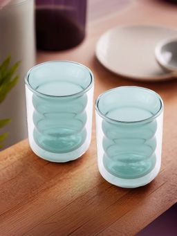The Better Home - Curvy Colored Double Walled Glass 200ML Yc008-Grn Green Pack of 2