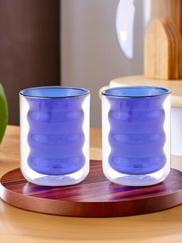 The Better Home - Curvy Colored Double Walled Glass 200ML Blue Pack of 2