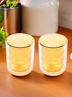 The Better Home - Curvy Colored Double Walled Glass 200ML Yellow Pack of 2