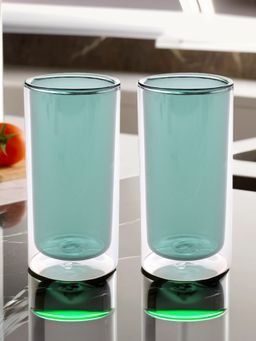The Better Home - Colored Double Walled Glass 250ML Green Pack of 2