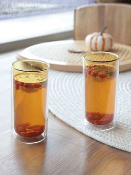 The Better Home - Colored Double Walled Glass 250ML Yellow Pack of 2