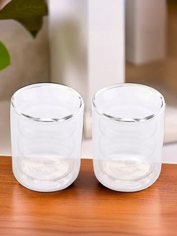 The Better Home - Curvy Colored Double Walled Glass 200ML Transparent Pack of 2