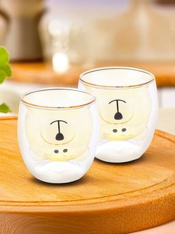 The Better Home - Teddy Bear Doubled Walled Cup 250ML Yellow Pack of 2