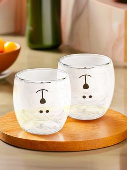 The Better Home - Teddy Bear Doubled Walled Cup 250ML Transparent Pack of 2