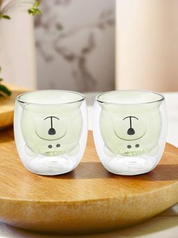 The Better Home - Teddy Bear Doubled Walled Cup 250ML Green Pack of 2