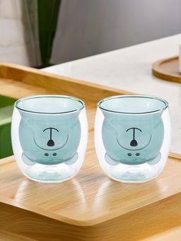 The Better Home - Teddy Bear Doubled Walled Cup 250ML Blue Pack of 2