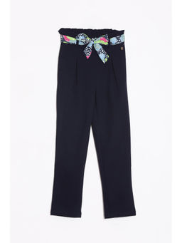 Allen Solly - Girls Navy Blue Solid Slim Fit Trousers