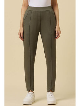 Allen Solly - Women Olive Regular Fit Solid Casual Trousers