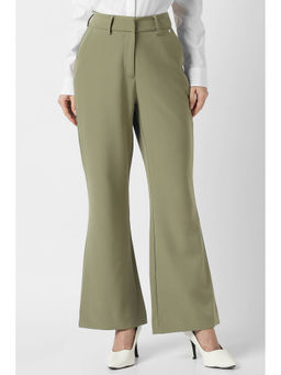 Van Heusen - Women Olive Solid Formal Regular Fit Trousers