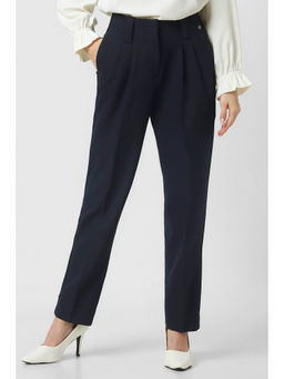 Van Heusen - Women Navy Blue Solid Formal Regular-Fit Trousers