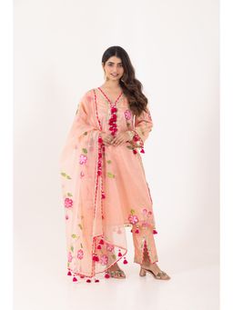CHHAAP TILAK - Women Peach Organza Embellished Kurta with Pant and Dupatta