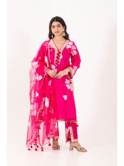 CHHAAP TILAK - Women Pink Organza Embellished Kurta with Pant and Dupatta