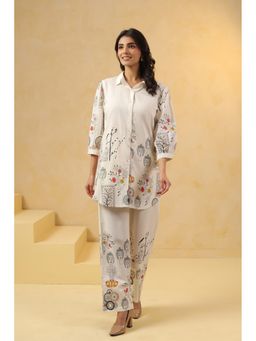 SAVI - Women Off White Cotton Abstract Co-Ord Set