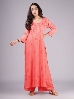 Colorkosh - Women Pink Raw Silk Embroidered Kurta with Palazzo