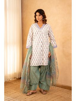 CHHAAP TILAK - Women Green Cotton Abstract Kurta with Salwar and Dupatta