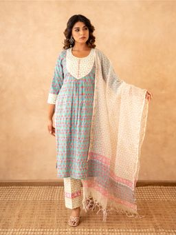 CHHAAP TILAK - Women Multi-Color Cotton Abstract Kurta with Trouser and Dupatta