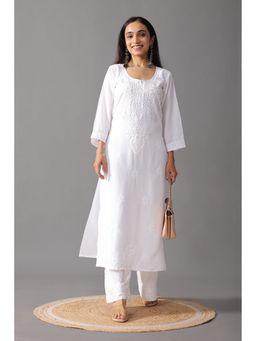 Colorkosh - Women White Silk Blend Embroidered Kurta with Palazzo